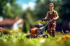 Mann beim Rasenmähen (ki-generiert)