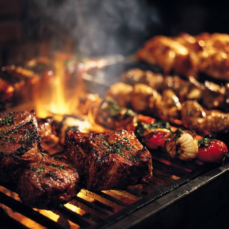 Grillfleich und Grillgemüsen